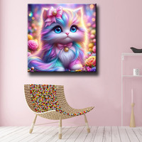 Peinture diamantée carrée complète motif chat mignon et fleurs, broderie diamantée faite à la main, décoration intérieure ASF3138