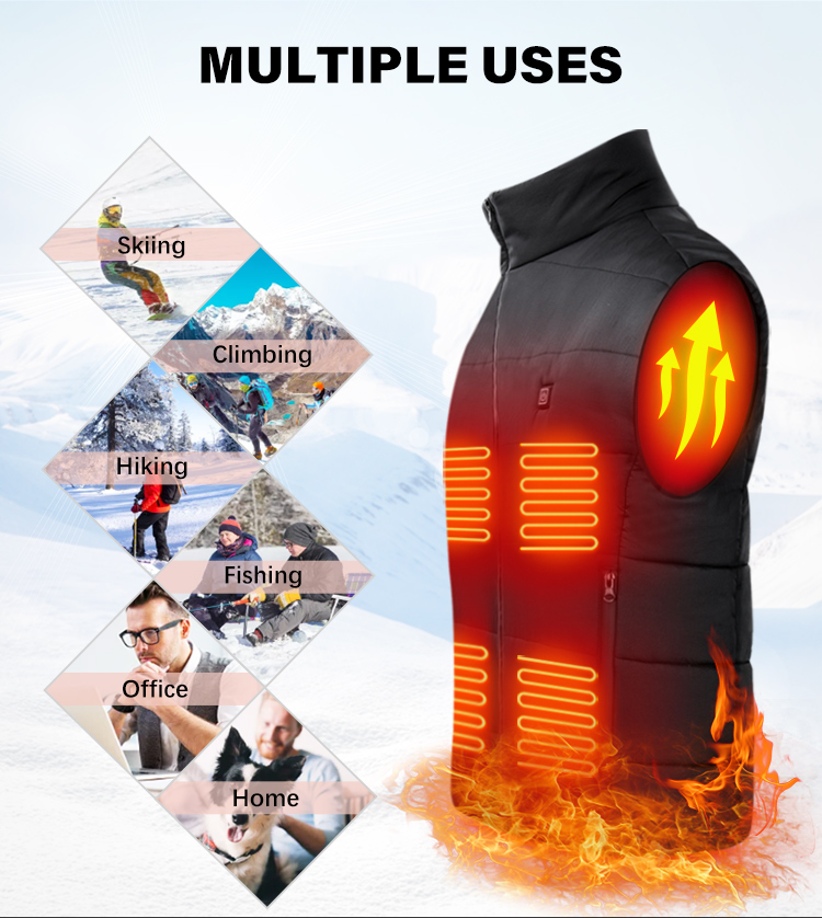 USB Rechargeable Electrical Heating vest Jacket Winter Men jacket Sleeveless Puffer Cotton Jacket Quilted vest