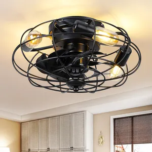 Small Flush Mount Industrial Bladeless Ceiling Fan With Remote Control Low Profile Led Ceiling Fan With Light For Living Room