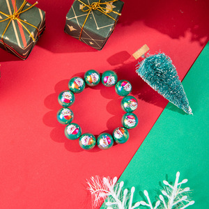 Trendy Christmas Snowman Bell Printed <strong>Bracelet</strong> New Year Party Cute <strong>Large</strong> round Resin <strong>Bead</strong> with Alloy Elastic Beaded <strong>Bracelets</strong> - Product Image 4