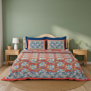 Juego de Edredón de Algodón Estampado Bohemio con Patrón Floral Bordado, Funda de Edredón y Fundas de Almohada Tamaño Queen/King, para Todas las Estaciones - Product Image 2