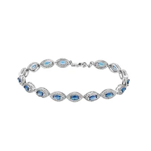 Gelang & Gelang Batu Permata Biru Laut Indah Pave Mewah Perhiasan