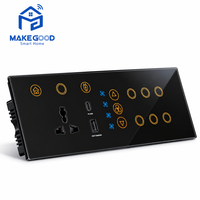 Interrupteur intelligent combiné MakeGood 254 mm avec rétroéclairage RGB Tuya, commande vocale Wi-Fi et prise USB PD 6 gang pour éclairage et ventilateur
