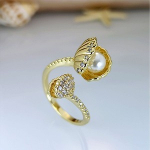Anello Aperto Regolabile con Design a Conchiglia e Dettaglio Stile Perla, Accessori di Moda per Donne - Product Image 3