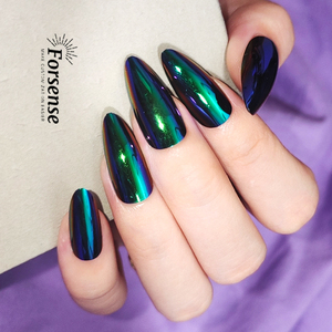 <span class=keywords><strong>Uñas</strong></span> postizas de almendra cortas de larga duración personalizadas con pegamento <span class=keywords><strong>azul</strong></span> metálico, <span class=keywords><strong>uñas</strong></span> de desgaste, <span class=keywords><strong>uñas</strong></span> cromadas de buena calidad, moda de belleza - Product Image 3