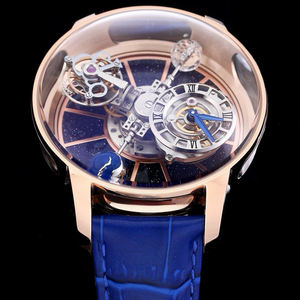 Montre mécanique pour homme Astronomia Tourbillon Style, cadran globe terrestre ciel étoilé, bracelet en cuir. - Product Image 2