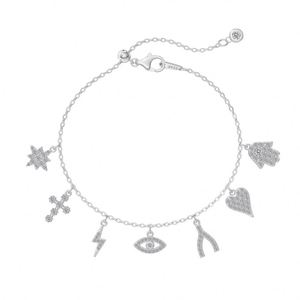 Pulsera de Plata S925 con Diseño Único Dylam, Múltiples Símbolos: Octagrama, Rayo, Corazón Malvado, Mano, Ojos y Letra Y, con Circonitas - Product Image 1