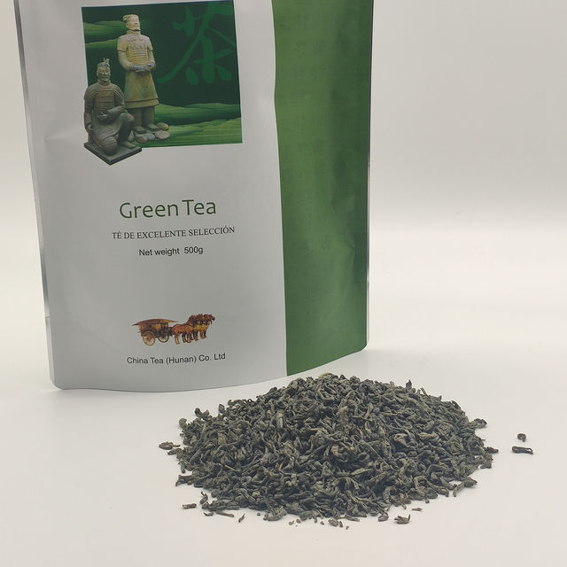 HN09 Wholesale Factory Price Negotiable Chinese Cha HotSale StandBag Loose Tea 500g Tea Supplier Hunan Green Tea Hundred Dragons