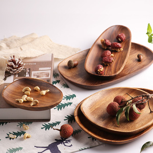 Irregular Walnut Wood <b>Tray</b> Oval Serving Plate For Fruit <b>Snacks</b> Coffee Tea Hotel Use Solid Color Design - Product Image 1