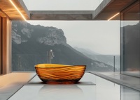 Baignoire autoportante contemporaine de style européen, décorative, aux motifs magnifiques, en résine époxy transparente marron, pour usage intérieur