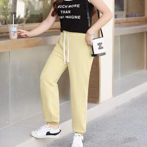 Pantalon de jogging taille haute à cordon de serrage pour femme Runqi N8768 en coton tricoté, grande taille, décontracté et sportif, noir, crème, rose, gris - Product Image 2