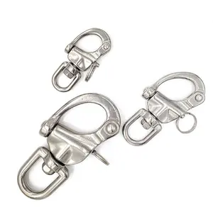 High Quality Sliver Stainless Steel 316 Halyard Fixed Bail Eye Snap Shackle 70mm 87mm 128mm For Paracord Bracelet