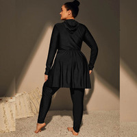 Burkini musulman traditionnel pour femmes, couleur unie, tout noir, ensemble de maillots de bain musulmans 3 pièces, comprenant une jupe à manches longues avec chapeau +le
