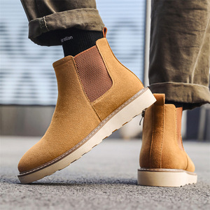 Botas de cuero para hombre, botas de trabajo de cuero de caballo salvaje de una sola pieza, botas cortas retro de media pantorrilla para hombre - Product Image 5