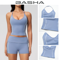 Ensemble de sport 2 pièces respirant et extensible pour femme : débardeur dos nu et short taille haute, séchage rapide, idéal pour la course et le yoga