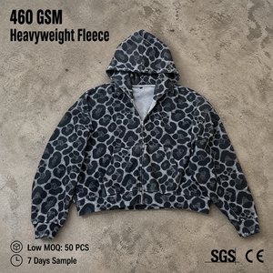 Sudadera con capucha y cremallera RAMAX con estampado de leopardo gris, forro polar de 460 GSM, chaqueta oversize de estilo urbano para <span class=keywords><strong>hombre</strong></span>, proveedor mayorista de fábrica - Product Image 1