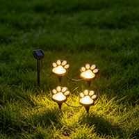Lot de 4 lampes solaires connectées en forme de patte de chien ou de chat, LED blanc chaud, étanches IP44, en ABS, pour jardin, patio, allée