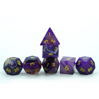 Ensemble de dés en pierre d'agate naturelle à rayures violettes, logo personnalisé polyédrique, RPG, Donjons et Dragons, côtés à bords tranchants