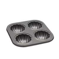 Moule à madeleines en acier au carbone antiadhésif à 4 cavités, forme coquille, facile à démouler, plaque de cuisson festonnée pour four