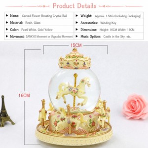 Carrusel de caja de música de resina con bola de cristal, decoración creativa de adorno de boda, Idea de regalo de cumpleaños alimentada por batería - Product Image 5