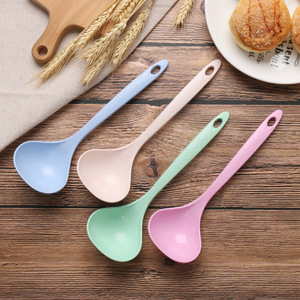 Wheat Straw Soup Ladle Long Handle Eco Friendly Porridge Spoon Kitchen Plastic Thickened Congee Spoon Solid Color Adult Use - Product Image 2