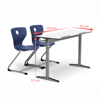 Conjunto de Mesa y Sillas Dobles de Tablero Laminado, Muebles Escolares, Conjunto de Escritorio y Silla para Estudiantes