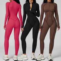 Combinaison de sport pour femme, demi-zip, haute performance, yoga, fitness, gym, une pièce, tenue de sport, coupe ajustée, bodycon, manches longues, combinaison de sport