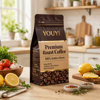 YOUYI Sachet à café en aluminium anti-odeur à impression en héliogravure 12 couleurs, fond plat, fermeture éclair, pour grains de café torréfiés, avec valve d'évacuation de l'air