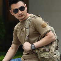 T-Shirt Tactique Respirant en Coton Vert Olive pour Hommes, Entraînement Extérieur, Tissu Multicolore Camouflage Militaire