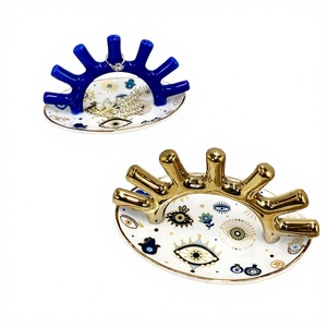 Creative Design Gold-Plated <b>Ceramic</b> <b>Ring</b> Display Stand with Scenic Pattern Jewelry Storage Tray for Home Entrance Decoration - Product Image 4