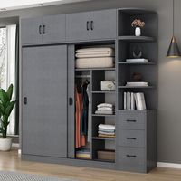 Armoire moderne en teck avec porte coulissante, 3 tiroirs et étagères ouvertes, placard pour chambre à coucher, maison, hôtel, appartement