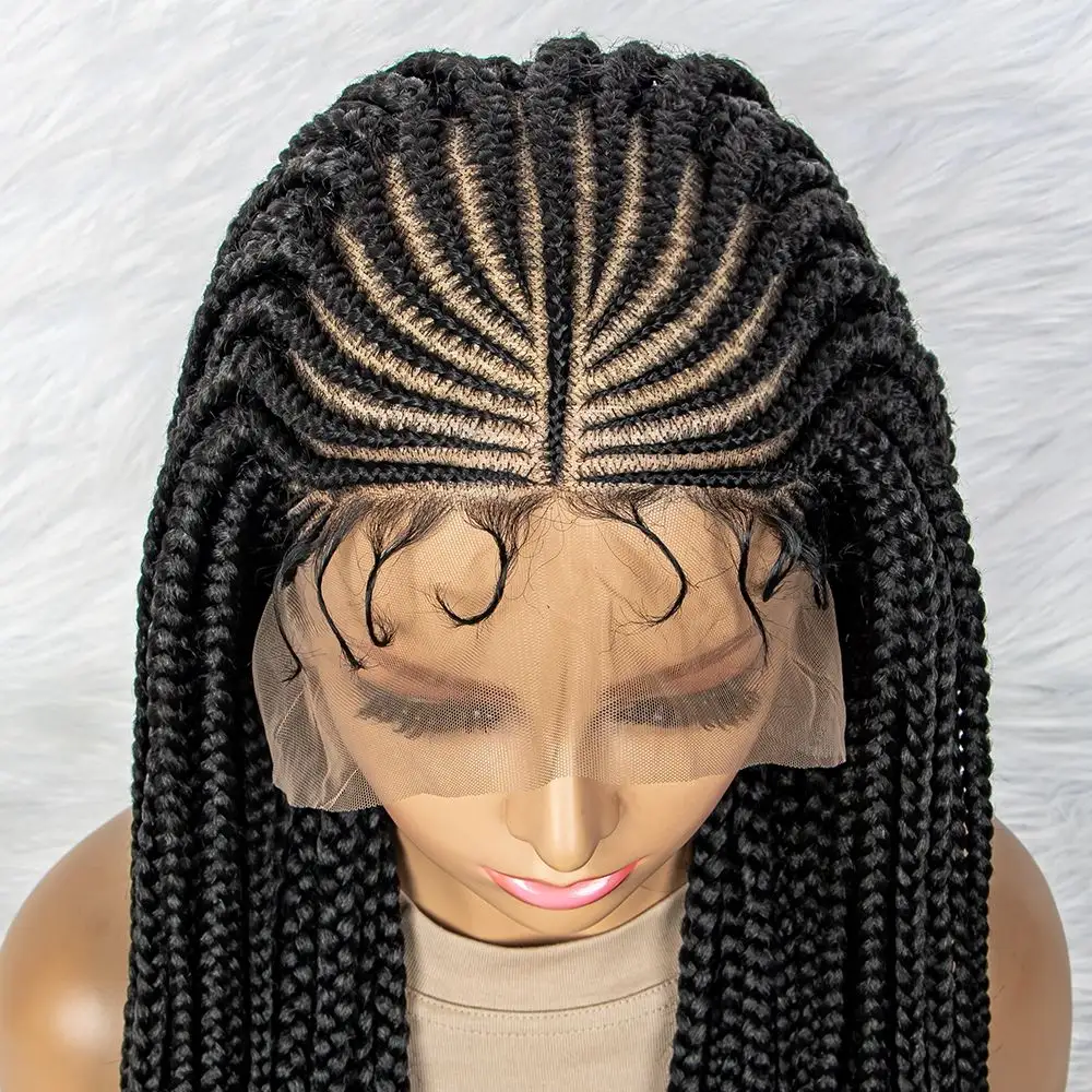 Wholesale African Knotless Box Braid Lace Wig Synthetic Hair Vendors Full Lace Front Braided Wigs For Black Women