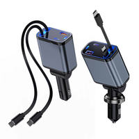 Pengisi Daya Mobil Aluminium 4 in 1 OTP OCP Layar Digital Dual Teleskopik 120W Pengisian Super Cepat Kabel Tipe-C QC3.0/PD 5V/2A