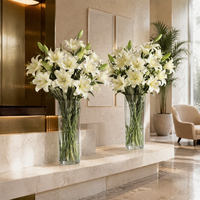 Tige de fleur de lys à 3 têtes, 2 fleurs et 1 bourgeon pour centre de table, décoration de mariage ou de maison