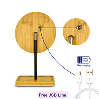 Miroir de maquillage LED en bambou écologique avec base de rangement dissimulée, rechargeable par Type-C, miroir de vanité rond pour les voyages et les dortoirs