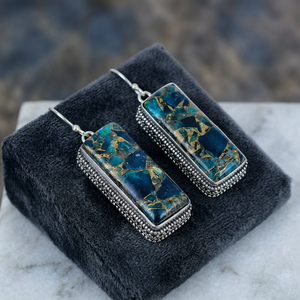 Apatite <b>Copper</b> Turquoise Earrings | Handmade Gemstone Dangle Earrings | Boho Statement Jewelry <b>Gift</b> <b>for</b> <b>Her</b>" Women <b>Gift</b> - Product Image 3