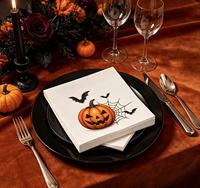 Servilletas de Papel con Diseño de Calabaza, Murciélago y Telaraña para Halloween, 3 Capas, 4 Pliegues, 25x25cm, Desechables, con Aspecto de Lino, para Cócteles y Fiestas