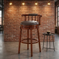 Tabouret de bar de style européen de luxe, dossier en bois massif, chaise de bar en cuir véritable, tabouret de bar en bois massif, chaise de bar pivotante haute