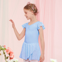 Vestido de Ballet con Mangas con Volantes para Niñas, Falda de Tul Brillante, Disfraz de Danza con Cuello en V para Niñas, Traje de Ballet para Exámenes Graduados, Venta al por Mayor