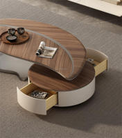 Ensemble de table basse de luxe en teck organique minimaliste pour salon, style Wabi Sabi, forme ovale, meuble TV, meubles de salon