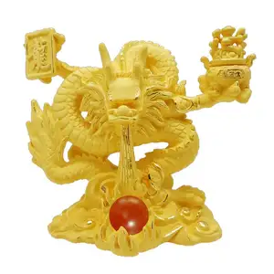 Regalos de lujo personalizados para la decoración del hogar estatua animal 24K chapado en oro puro año 2024 mascota artesanía estatuilla de dragón dorado