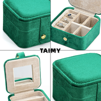 Boîte à bijoux en velours personnalisable avec logo, carrée, double couche, à rabat, portable, avec miroir, pour bagues, boucles d'oreilles, colliers, bracelets