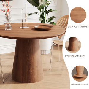 Modern Minimalist Round Dining <b>Table</b> 43 Inch MDF Grain Finish Solid Wood Base - Product Image 4