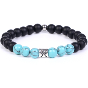Pulsera Elástica de los 12 Signos del Zodiaco, con Cuentas de Ónix Negro Mate y Turquesa de 8mm, Pulsera de Meditación Espiritual - Product Image 3