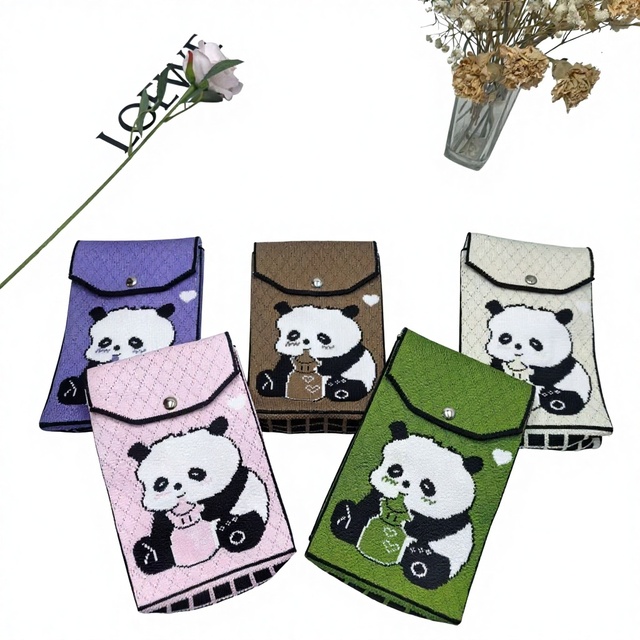 New Niche Red Panda Phone Case Square Unisex Polyester Knitted Magnetic Closure Shoulder Crossbody Flap Outdoor Casual Portable