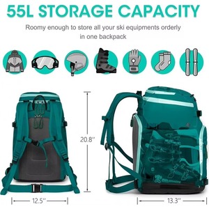 Sac à dos de voyage gratuit pour femme ou homme, sac à bottes de ski avec accessoires pour casque de ski/skis et snowboard, 50L - Product Image 6