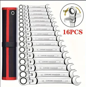 180-Degree Swivel <strong>Ratchet</strong> <strong>Wrench</strong> 16-Piece Metric Industrial Grade Double End Auto Repair &amp; Ship Maintenance Tool Set 6-24mm - Product Image 2