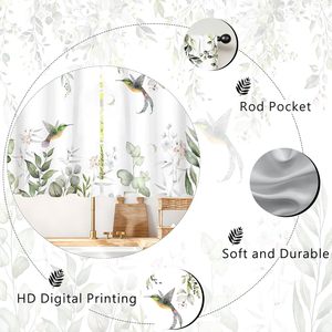 Rideaux <span class=keywords><strong>de</strong></span> cuisine en tissu vert eucalyptus, 2 panneaux, motif floral <span class=keywords><strong>de</strong></span> feuilles vertes sauge et colibris, petits rideaux courts pour café - Product Image 3