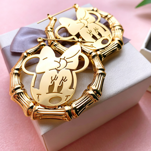 Boucles <span class=keywords><strong>d</strong></span>'oreilles en acier inoxydable personnalisées <span class=keywords><strong>Minnie</strong></span> Mouse, en bambou, plaquées or 18 carats, personnage de dessin animé, bijoux pour femmes - Product Image 2
