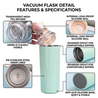 Bouteille isotherme à double paroi en acier inoxydable 316 de qualité alimentaire, 12/16 oz, avec couvercle filtrant, pour café, thé, eau, avec logo personnalisé, idéale pour les voyages